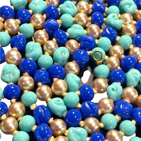 Antique Handmade CZECH Glass blue fancy bead & pearl necklace 48” LoNG - Picture 11 of 12